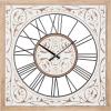 imageDeco 79 Wooden Floral Decorative Wall Clock Carved Wall Clock for Home with Black Metal Accents Wall Clock for Room 32quot x 2quot x 32quot White29 x 29 x 2
