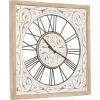 imageDeco 79 Wooden Floral Decorative Wall Clock Carved Wall Clock for Home with Black Metal Accents Wall Clock for Room 32quot x 2quot x 32quot White29 x 29 x 2