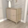 imageDeco 79 Wooden Room Cabinet with Upholstered Front Panel Mirrored Top Ring Handles  Accent Cabinet 47quot x 15quot x 32quot GrayBeige