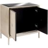 imageDeco 79 Wooden Room Cabinet with Upholstered Front Panel Mirrored Top Ring Handles  Accent Cabinet 47quot x 15quot x 32quot GrayBeige