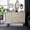 imageDeco 79 Wooden Room Cabinet with Upholstered Front Panel Mirrored Top Ring Handles  Accent Cabinet 47quot x 15quot x 32quot GrayGrey