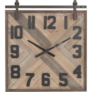 imageDeco 79 44444 Square Iron and Wood Wall Clock 30quot x 30quot BrownWhiteCyanBeigeBlue