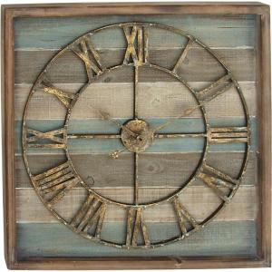 imageDeco 79 44444 Square Iron and Wood Wall Clock 30quot x 30quot BrownWhiteCyanBrown