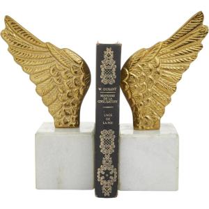 imageDeco 79 Aluminum Metal Bird Decorative Bookends Wings Non Skid Bookends with Marble Base Set of 2 Office Bookends5W 10H SilverGold