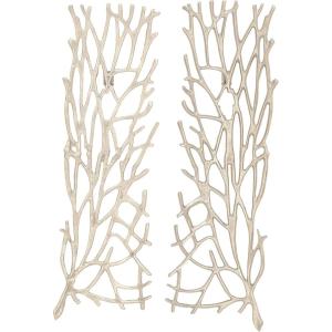 imageDeco 79 Aluminum Metal Coral Home Wall Decor Inspired Wall Sculpture Set of 2 Wall Art 10quotW 34quotH SilverSilver