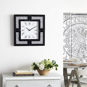 imageDeco 79 Glass Decorative Mirrored Wall Clock with Floating Crystals 20quot x 2quot x 20quot Black
