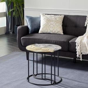 imageDeco 79 Metal Leaf Accent Table Set of 2 20quot 20quotH Black