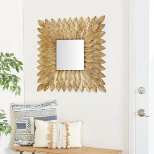 imageDeco 79 Metal Leaf Room Wall Mirror Radial Entryway Mirror Wall Mounted Mirror 30quot x 1quot x 30quot Brown