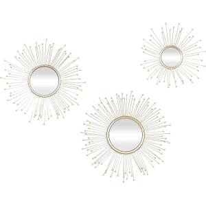 imageDeco 79 Metal Room Wall Mirror Starburst Entryway Mirrors Set of 3 Wall Mounted Mirrors 16quot 15quot 12quotD GoldGold