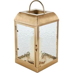 imageDeco 79 Metal Scroll Indoor Outdoor Candle Lantern Decorative Lantern Candle Holder with Arched Handle Lantern 9quot x 8quot x 12quot BronzeGold