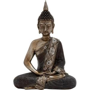 imageDeco 79 Polystone Buddha Decorative Sculpture Meditating Home Decor Statue with Engraved Carvings and Relief Detailing Accent Figurine 12quot x 6quot x 16quot Brass