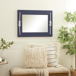 imageDeco 79 Wood Room Wall Mirror Entryway Mirror with Knotted Rope Wall Mounted Mirror 23quot x 2quot x 31quot BlueContemporary