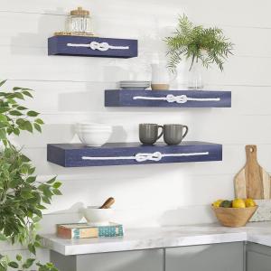 imageDeco 79 Wood Room Wall Mirror Entryway Mirror with Knotted Rope Wall Mounted Mirror 23quot x 2quot x 31quot BlueWall Shelf