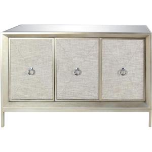imageDeco 79 Wooden Room Cabinet with Upholstered Front Panel Mirrored Top Ring Handles  Accent Cabinet 47quot x 15quot x 32quot GrayGrey
