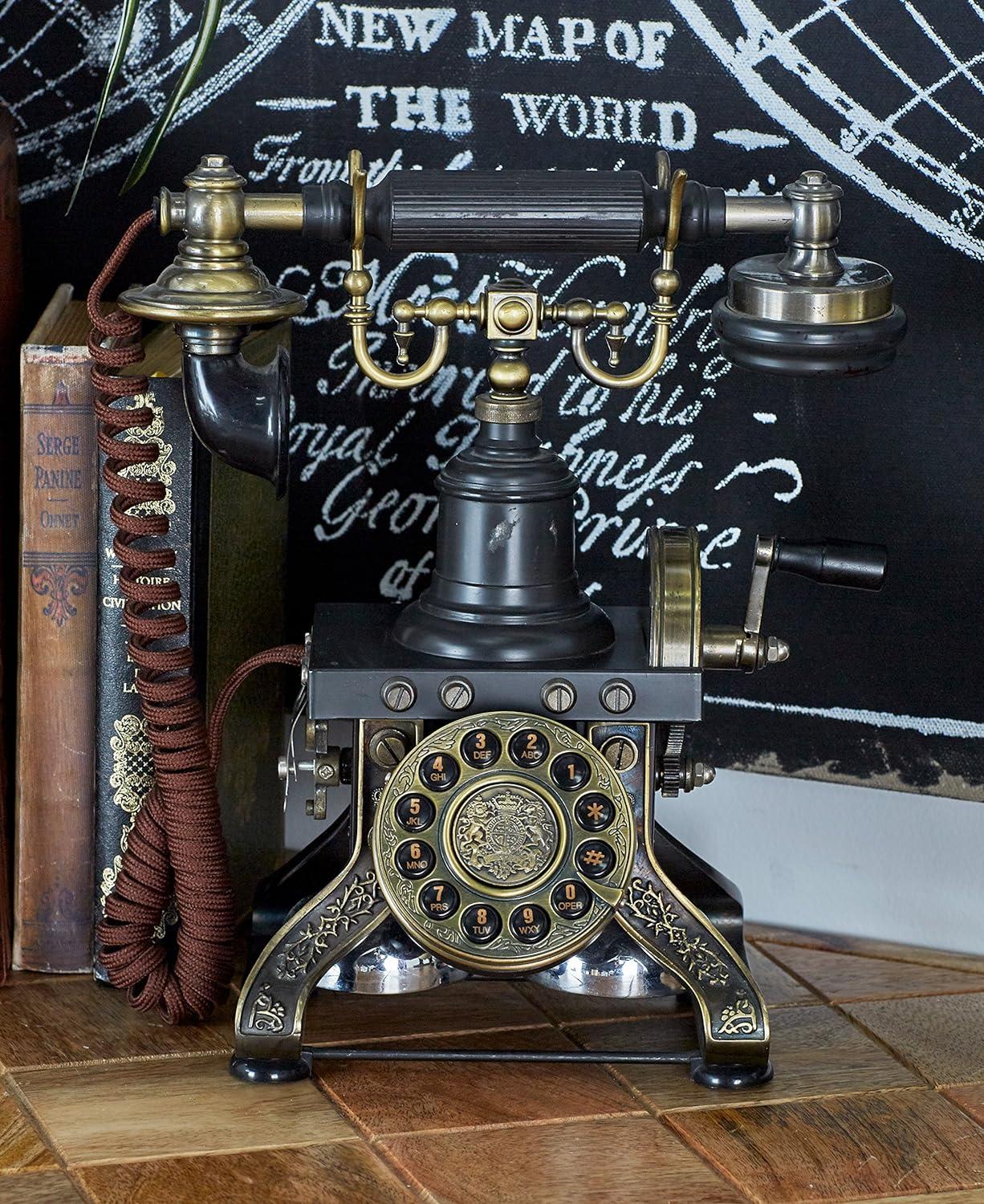imageDeco 79 Brass Functioning Vintage Style Telephone with Line Cord 10quot x 6quot x 12quot Black10 x 6 x 12