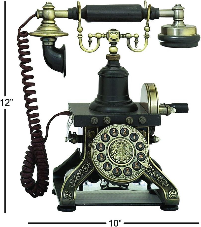 imageDeco 79 Brass Functioning Vintage Style Telephone with Line Cord 10quot x 6quot x 12quot Black10 x 6 x 12
