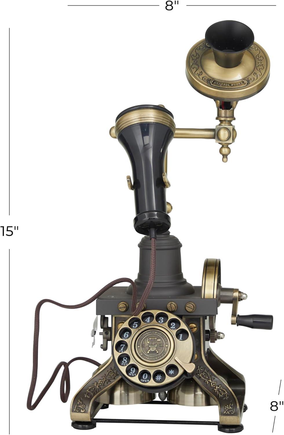 imageDeco 79 Brass Functioning Vintage Style Telephone with Line Cord 10quot x 6quot x 12quot Black8 x 8 x 15