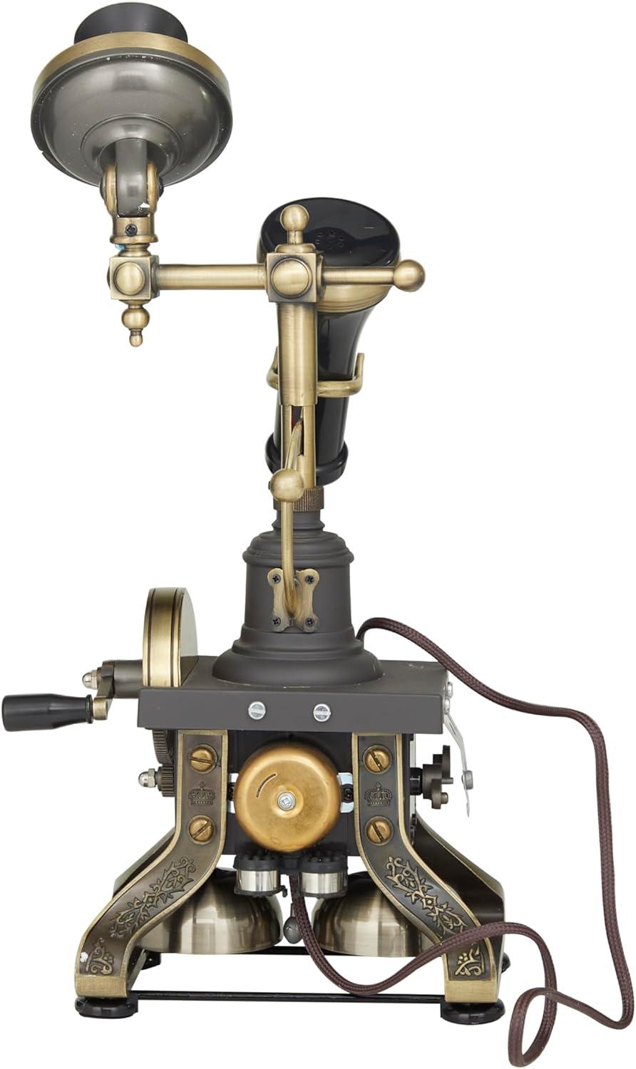 imageDeco 79 Brass Functioning Vintage Style Telephone with Line Cord 10quot x 6quot x 12quot Black8 x 8 x 15