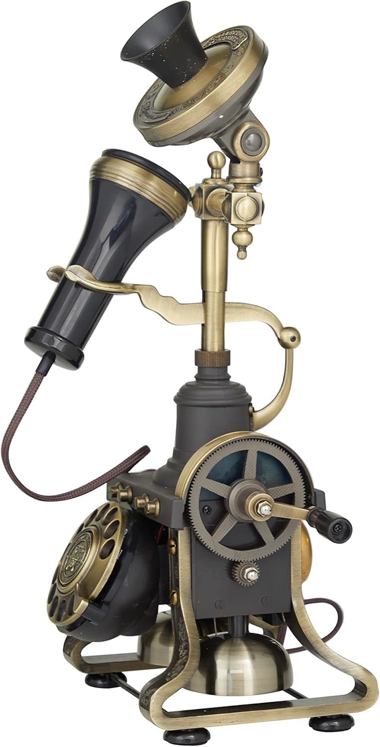 imageDeco 79 Brass Functioning Vintage Style Telephone with Line Cord 10quot x 6quot x 12quot Black8 x 8 x 15