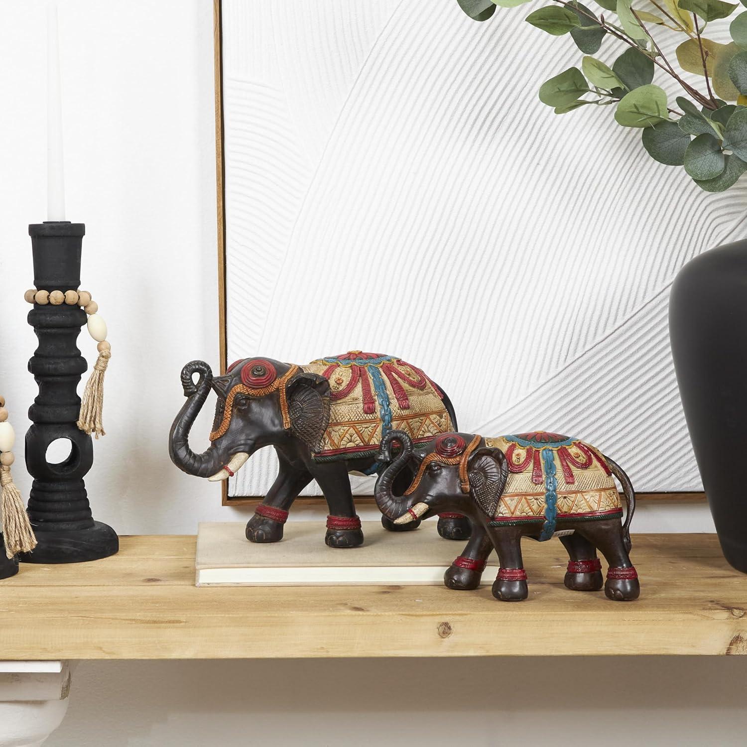imageDeco 79 Polystone Elephant Decorative Sculpture Home Decor Statue Accent Figurine 17quot x 4quot x 8quot BlackMulti Colored
