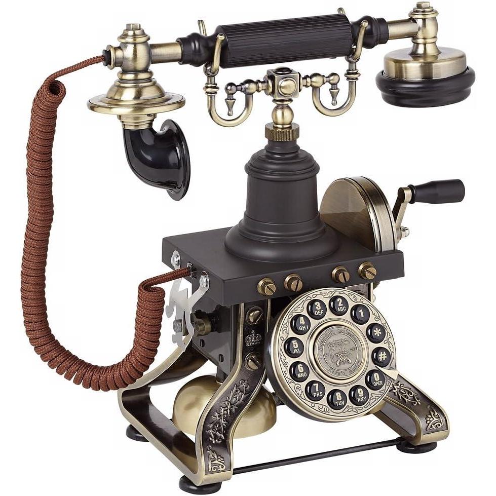 imageDeco 79 Brass Functioning Vintage Style Telephone with Line Cord 10quot x 6quot x 12quot Black10 x 6 x 12