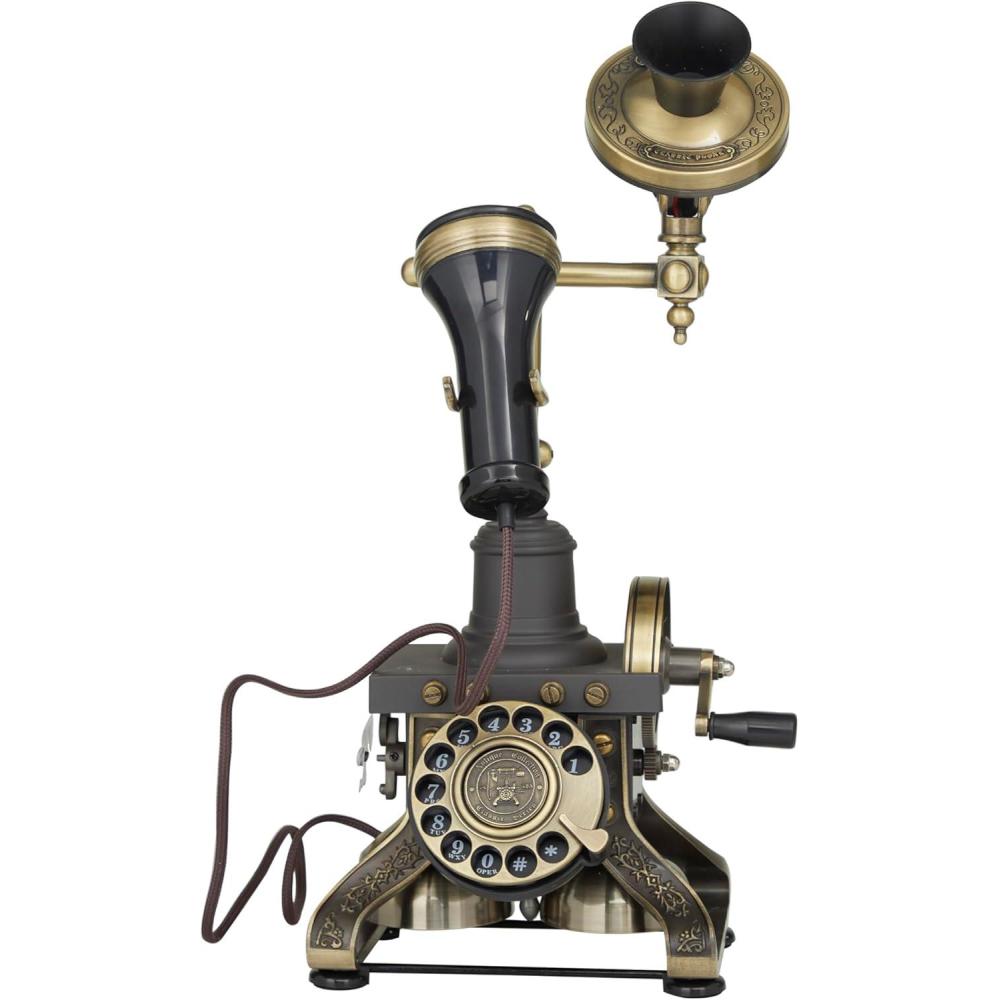 imageDeco 79 Brass Functioning Vintage Style Telephone with Line Cord 10quot x 6quot x 12quot Black8 x 8 x 15
