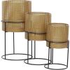 imageCosmoLiving by Cosmopolitan Metal Indoor Outdoor Planter Geometric Cutout Large Planter Pot with Circular Removeable Stands Set of 3 Planters 23quot 19quot 15quotH BlackGold