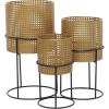 imageCosmoLiving by Cosmopolitan Metal Indoor Outdoor Planter Geometric Cutout Large Planter Pot with Circular Removeable Stands Set of 3 Planters 23quot 19quot 15quotH BlackGold