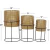imageCosmoLiving by Cosmopolitan Metal Indoor Outdoor Planter Geometric Cutout Large Planter Pot with Circular Removeable Stands Set of 3 Planters 23quot 19quot 15quotH BlackGold