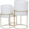 imageCosmoLiving by Cosmopolitan Metal Indoor Outdoor Planter Geometric Cutout Large Planter Pot with Circular Removeable Stands Set of 3 Planters 23quot 19quot 15quotH BlackWhite
