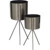 imageCosmoLiving by Cosmopolitan Metal Indoor Outdoor Planter Small Small Planter Pot with Removable Stand Set of 2 Planters 5quot 4quotW SilverDark Grey