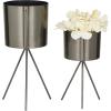 imageCosmoLiving by Cosmopolitan Metal Indoor Outdoor Planter Small Small Planter Pot with Removable Stand Set of 2 Planters 5quot 4quotW SilverDark Grey