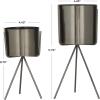 imageCosmoLiving by Cosmopolitan Metal Indoor Outdoor Planter Small Small Planter Pot with Removable Stand Set of 2 Planters 5quot 4quotW SilverDark Grey