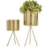 imageCosmoLiving by Cosmopolitan Metal Indoor Outdoor Planter Small Small Planter Pot with Removable Stand Set of 2 Planters 5quot 4quotW SilverGold