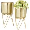 imageCosmoLiving by Cosmopolitan Metal Indoor Outdoor Planter Small Small Planter Pot with Removable Stand Set of 2 Planters 5quot 4quotW SilverGold