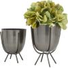 imageCosmoLiving by Cosmopolitan Metal Indoor Outdoor Planter Small Small Planter Pot with Removable Stand Set of 2 Planters 5quot 4quotW SilverGray
