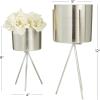 imageCosmoLiving by Cosmopolitan Metal Indoor Outdoor Planter Small Small Planter Pot with Removable Stand Set of 2 Planters 5quot 4quotW SilverSilver