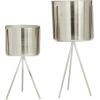 imageCosmoLiving by Cosmopolitan Metal Indoor Outdoor Planter Small Small Planter Pot with Removable Stand Set of 2 Planters 5quot 4quotW SilverSilver