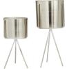 imageCosmoLiving by Cosmopolitan Metal Indoor Outdoor Planter Small Small Planter Pot with Removable Stand Set of 2 Planters 5quot 4quotW SilverSilver