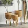 imageDeco 79 Bamboo Wood Handmade Indoor Planter Woven Basket Large Planter Pot with Wooden Tripod Legs Set of 3 Planters 26quot 23quot 20quotH BrownBrown