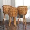 imageDeco 79 Bamboo Wood Handmade Indoor Planter Woven Basket Large Planter Pot with Wooden Tripod Legs Set of 3 Planters 26quot 23quot 20quotH BrownBrown
