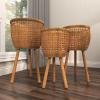 imageDeco 79 Bamboo Wood Handmade Indoor Planter Woven Basket Large Planter Pot with Wooden Tripod Legs Set of 3 Planters 26quot 23quot 20quotH BrownBrown