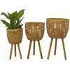 imageDeco 79 Bamboo Wood Handmade Indoor Planter Woven Basket Large Planter Pot with Wooden Tripod Legs Set of 3 Planters 26quot 23quot 20quotH BrownBrown