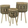 imageDeco 79 Bamboo Wood Handmade Indoor Planter Woven Basket Large Planter Pot with Wooden Tripod Legs Set of 3 Planters 26quot 23quot 20quotH BrownBrown