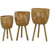 imageDeco 79 Bamboo Wood Handmade Indoor Planter Woven Basket Large Planter Pot with Wooden Tripod Legs Set of 3 Planters 26quot 23quot 20quotH BrownBrown