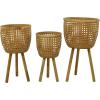 imageDeco 79 Bamboo Wood Handmade Indoor Planter Woven Basket Large Planter Pot with Wooden Tripod Legs Set of 3 Planters 26quot 23quot 20quotH BrownBrown