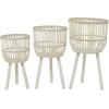 imageDeco 79 Bamboo Wood Handmade Indoor Planter Woven Basket Large Planter Pot with Wooden Tripod Legs Set of 3 Planters 26quot 23quot 20quotH BrownWhite