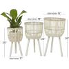 imageDeco 79 Bamboo Wood Handmade Indoor Planter Woven Basket Large Planter Pot with Wooden Tripod Legs Set of 3 Planters 26quot 23quot 20quotH BrownWhite
