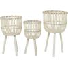 imageDeco 79 Bamboo Wood Handmade Indoor Planter Woven Basket Large Planter Pot with Wooden Tripod Legs Set of 3 Planters 26quot 23quot 20quotH BrownWhite