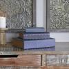 imageDeco 79 Canvas Decorative Box Faux Storage Book Book Shaped Boxes with Varying Coral and Shell Patterns Set of 3 Decorative Keepsake Boxes 12quot 9quot 6quotH Light BlueBlue